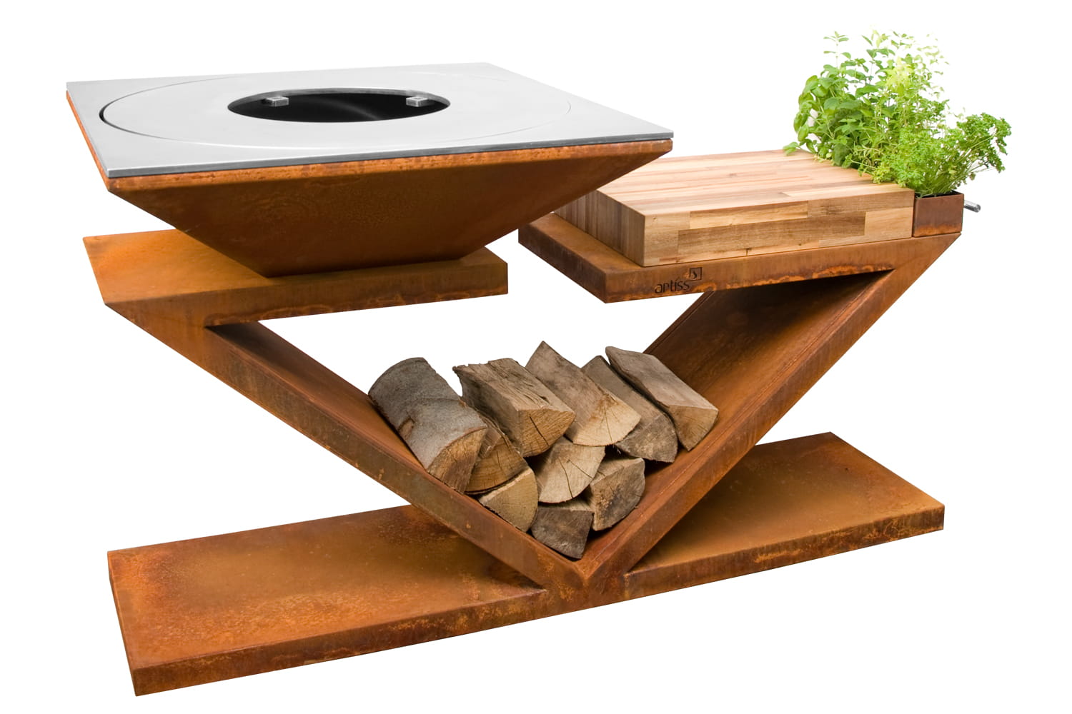 grill g5 corten blat drewniany 1 - Palenisko-grill ogrodowy Artiss G6 BASIC corten