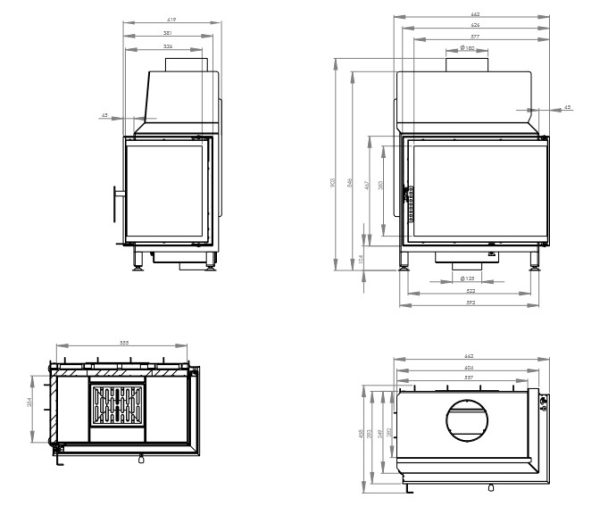 STMA 59x43.R wymiary 600x523 - Wkład kominkowy HITZE STMA 59×43.R