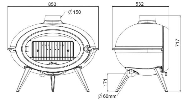 brio schemat 600x323 - Piec kominkowy żeliwny Invicta BRIO