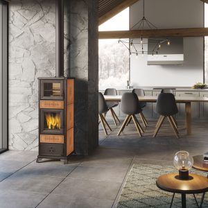 DECOR C cuoio 300x300 - Free-standing wood-burning stove DECOR C with oven. Honey ceramics