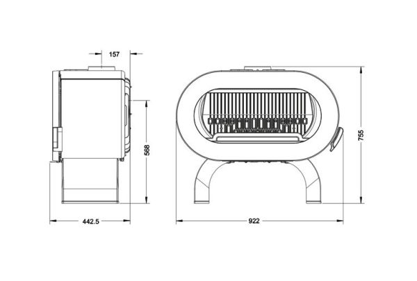 fifty arch sch l 600x405 - Piec kominkowy żeliwny Invicta FIFTY ARCHE antracyt