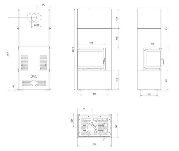 simple box lewy8 600x506 - Kominek powietrzny Simple Box 8 kW Ø 200 Bianco