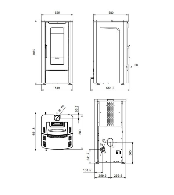 Teorema wymiar 600x670 - Piec kominkowy na pellet Teorema