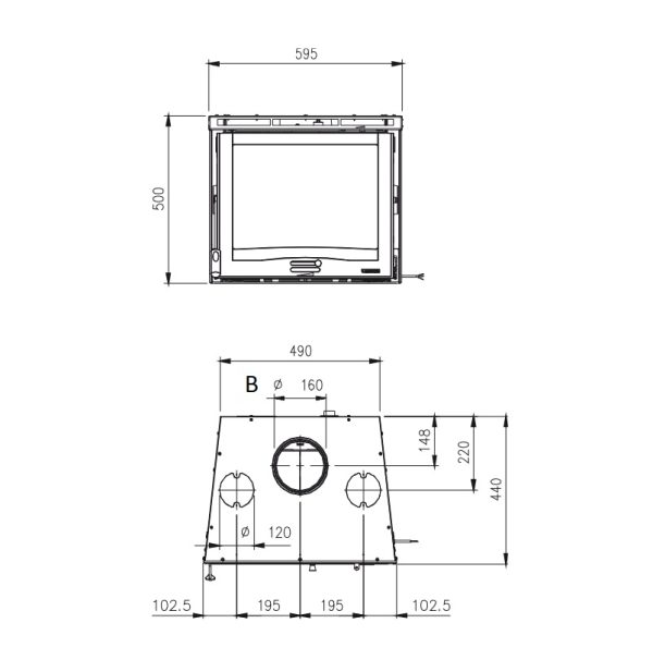 inserto60 4.0 wymiar 600x617 - Wkład kominkowy Inserto 60 4.0 Kaseta