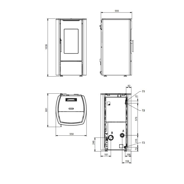 marina idro 11 600x601 - Piec kominkowy na pellet z płaszczem wodnym 11kW  Marina Idro H11