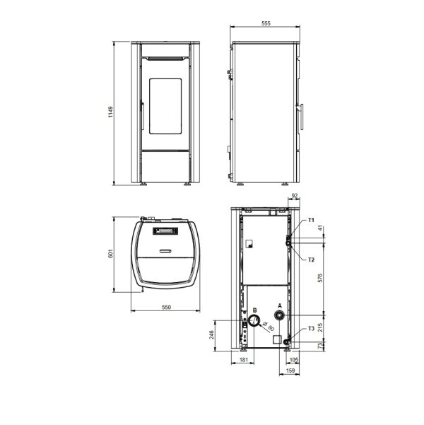 marina idro 13 600x601 - Piec kominkowy na pellet z płaszczem wodnym Marina Idro H13