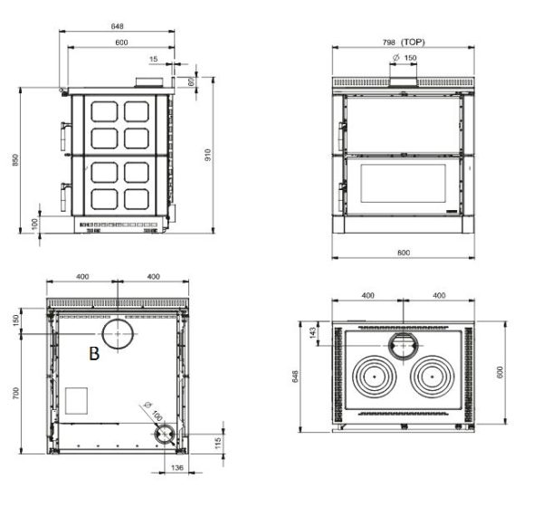 verona xxl wymiaryt 600x570 - Piec kuchenny La Nordica Verona XXL Maiolica