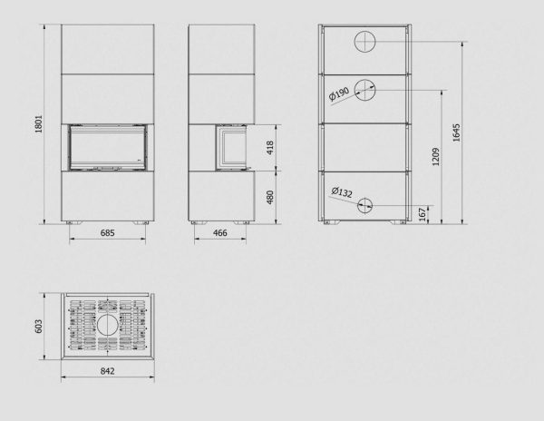 NBC home box 600x464 - Kominek powietrzny trójstronny NBC 7 z zabudową HOME EASY BOX Bianco z domykaniem
