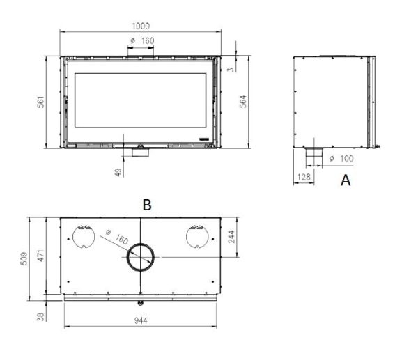 inserto 100 wide wymiary 600x514 - Wkład kominkowy Inserto 100 WIDE Kaseta