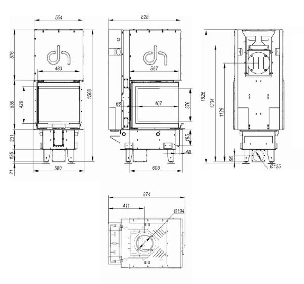 intra xsm u g rys tech 600x559 - DEFRO HOME Intra XSM U G 10kW fireplace insert