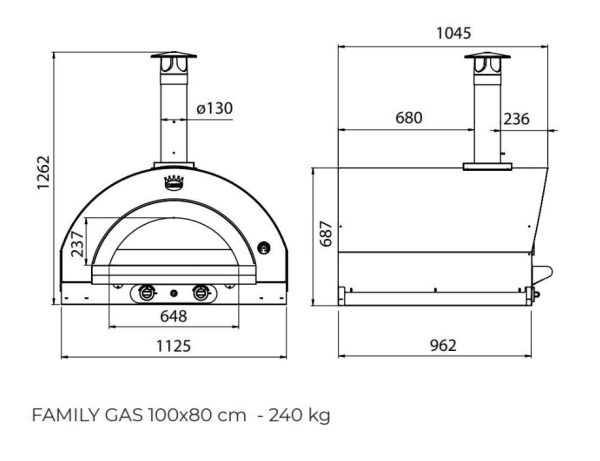 Family a gaz wymiary 100x80 gaz 600x461 - Piec do pizzy  Pulcinella 100x80 opalany gazem