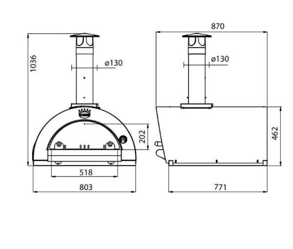 Family a gaz wymiary 600x511 - Piec do pizzy Pulcinella 60x60 opalany drewnem