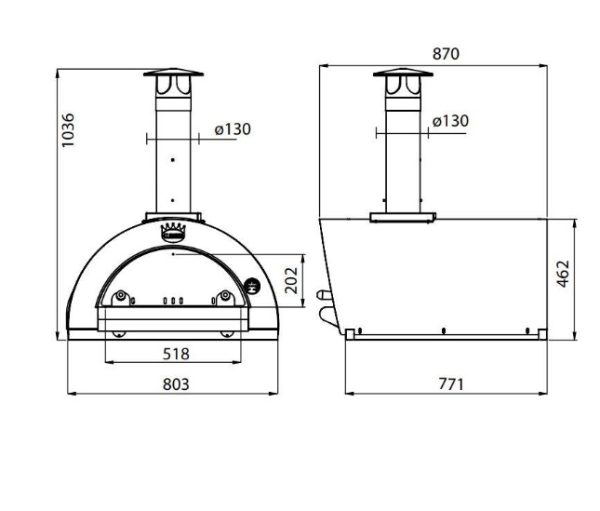 Family a gaz wymiary 600x511 - Piec do pizzy Family 60x60 opalany drewnem