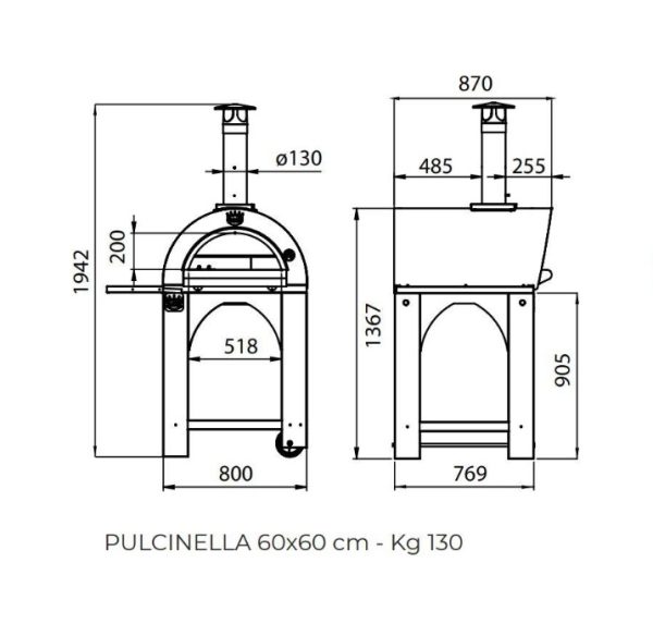 Pulcinella a legna 60x60 1 600x584 - Piec do pizzy PULCINELLA opalany drewnem 60x60