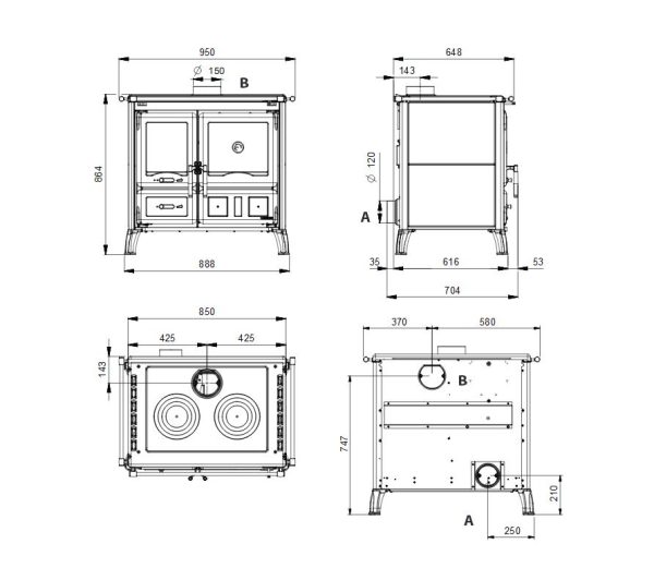 Gardenia wymiary 600x521 - Piec kuchenny La Nordica Gardenia 5.0 - Steel