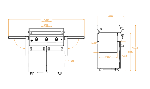 special 30 podstawa 600x358 - Grill gazowy Special 30 czarny z podstawą i płytą kuchenną ze stali nierdzewnej