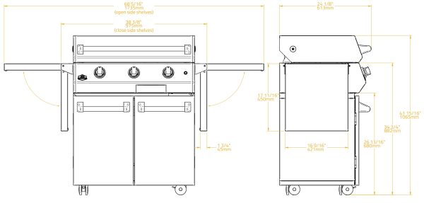 tech cart l30 black 600x287 - Grill gazowy INOX 30 ze stali nierdzewnej z podstawą i płytą kuchenną ze stali nierdzewnej