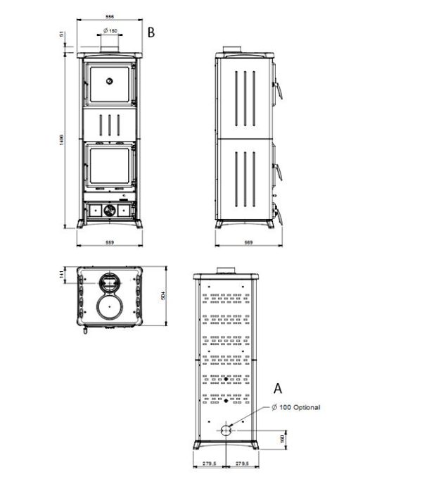 Nova forno stall wymiary 600x697 - Piec kominkowy La Nordica Nova Forno Steel