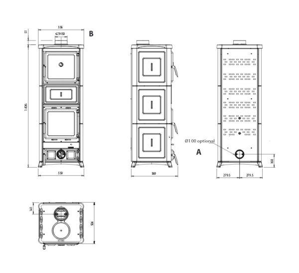 Nova forno wymiary 600x547 - Piec kominkowy La Nordica Nova Forno