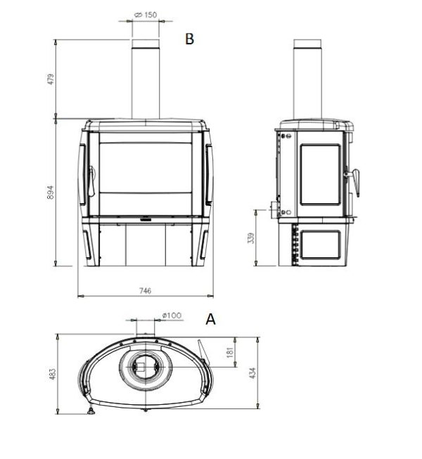 Tahiti EPS wymiary 600x653 - Piec kominkowy La Nordica Tahiti EPS