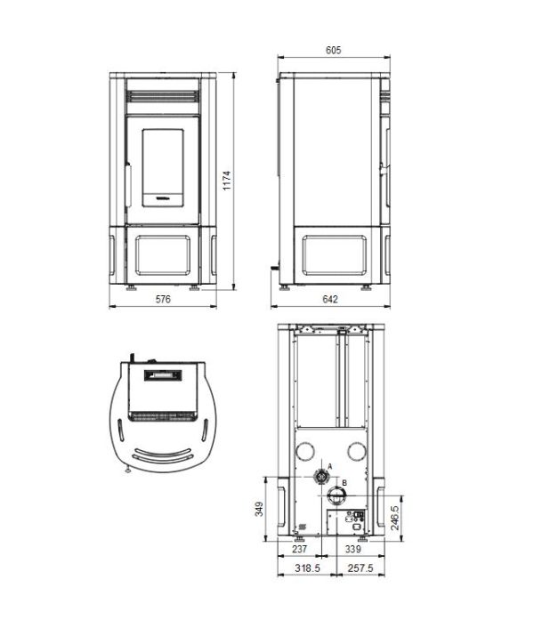 noris lux wymiary 600x706 - Piec kominkowy na pellet La Nordica Noris LUX