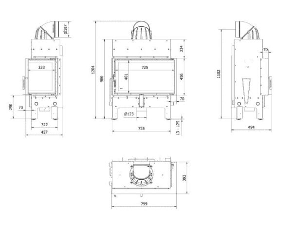 Floki M P PF 5 600x462 - Kominek powietrzny stalowy FLOKI M prawy 10 kW Ø 200