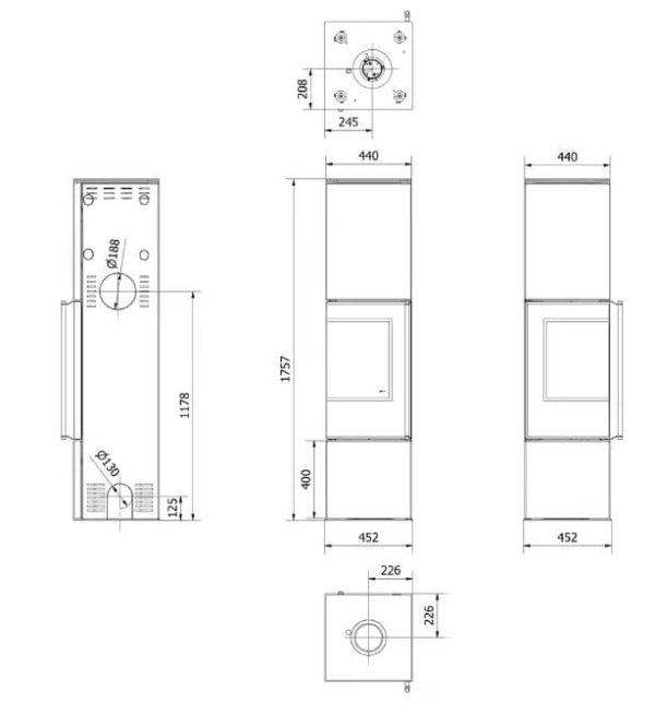 REN L L 5 600x655 - Piec stalowy REN/L prawy Ø 150 7 kW czarne wyłożenie