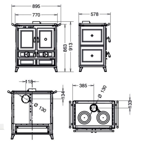 Violetta rysunek techniczny 600x625 - Piec kuchenny Thermorossi VIOLETTA EVO