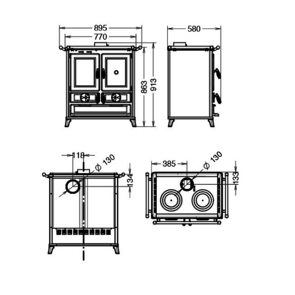 klaretta rysunek techniczny 600x600 - Piec kuchenny Thermorossi KLARETTA EVO