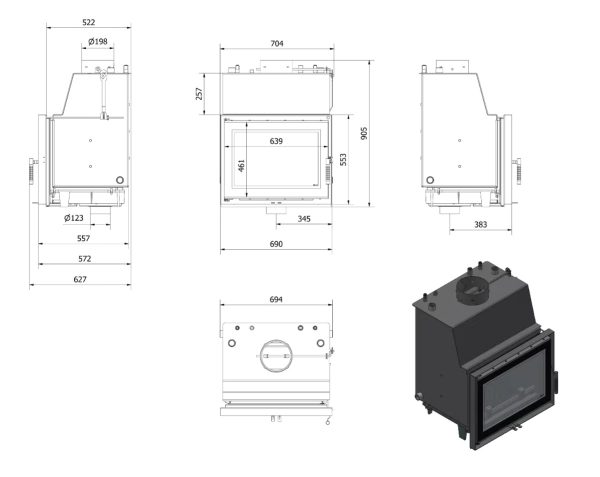 ZOSIA DECO 14 kW rys tech 600x477 - Kominek z płaszczem wodnym ZOSIA DECO 14 kW Ø 200