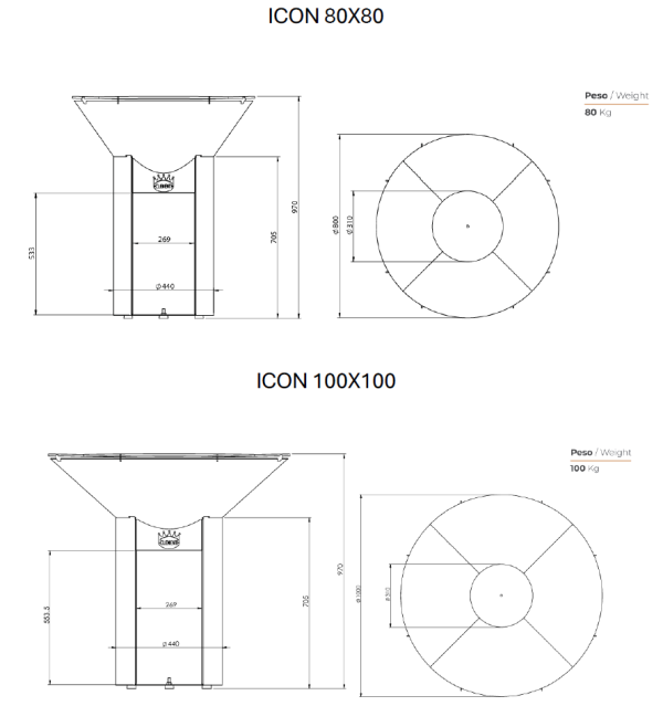 88848 600x639 - Grill - Palenisko ogrodowe Clementi Icon 80 Corten  w zestawie z pokrywą i rusztem