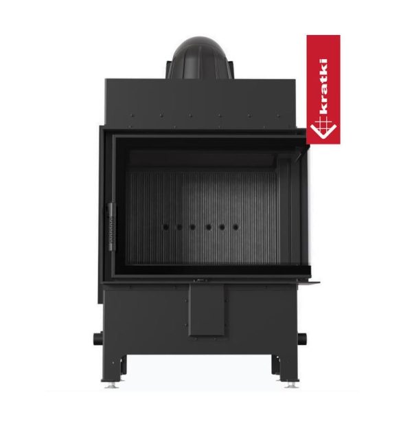 lucy 12 prawy new black2 600x633 - Kominek powietrzny stalowy KRATKI LUCY prawy BS 12 kW Ø 200 Czarne wyłożenie