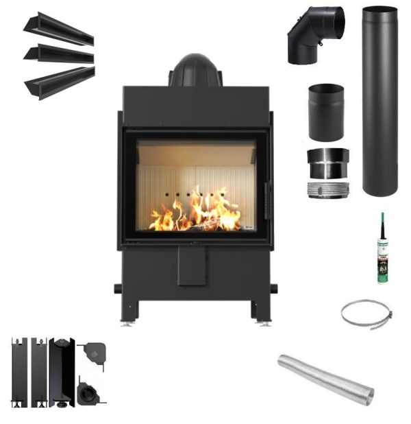 Zestaw Lucy 12 new 600x618 - Zestaw kominek powietrzny stalowy KRATKI LUCY 12 kW Ø 200 z akcesoriami
