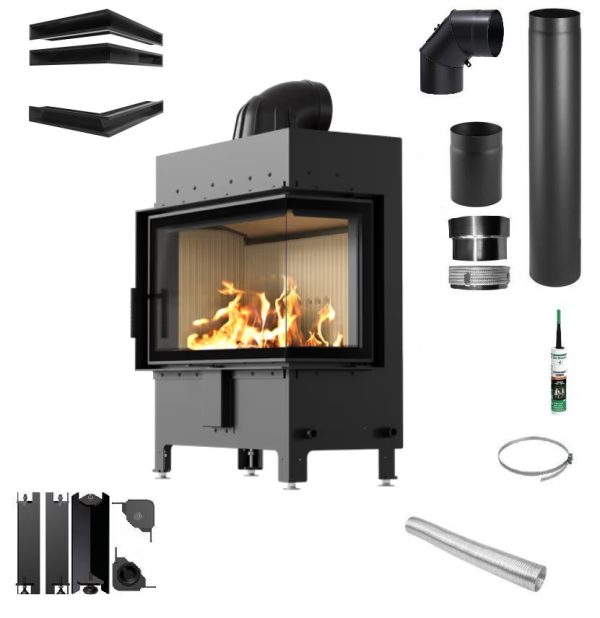Zestaw Lucy 14 prawy new 600x618 - Zestaw kominek powietrzny stalowy KRATKI LUCY Prawy 14 kW Ø 200 z akcesoriami