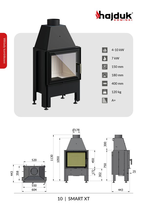 Smart XT karta techniczna 600x848 - Hajduk Smart XT fireplace insert, black ceramics