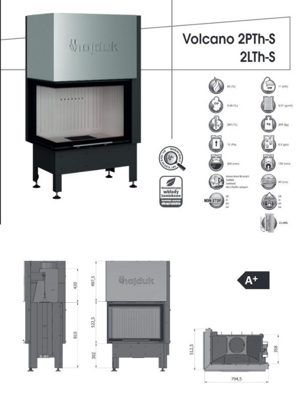 karta 1. Volcano 2PTH S 600x785 - Hajduk Volcano 2PThS fireplace insert, black ceramics