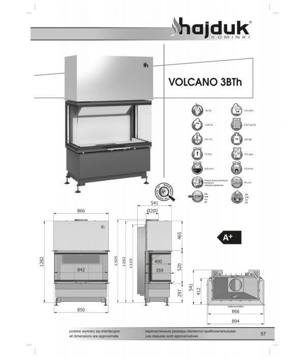 wklad kominkowy hajduk volcano 3bth 600x703 - Kamineinsatz Hajduk Volcano 3BTh - schwarze Schamotte