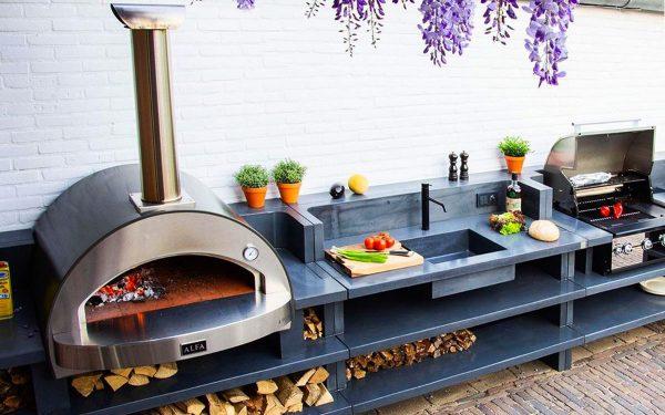 4 pizze outdoor living garden pizza oven 1200x750 600x375 - Piec do pizzy Alfa Forni 4 PIZZE szary z podstawą