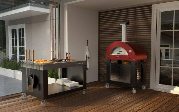 brio pizza oven outdoor kitchen 1200x750 600x375 - Hybrydowy piec do pizzy Alfa Forni BRIO czerwony z podstawą (drewno, gaz)