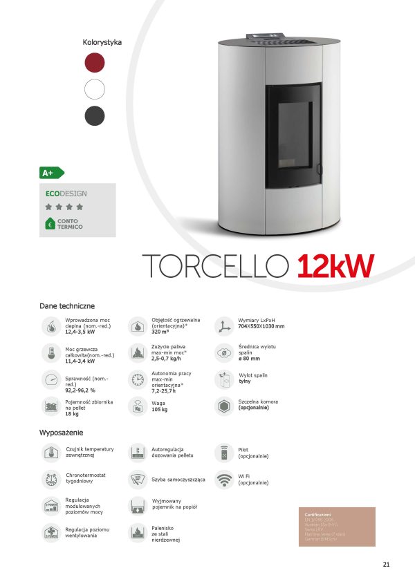 AMBIENTECALORE edycja Strona 21 600x848 - Piecyk na pellet powietrzny z rozprowadzeniem  Torcello ciemno czerwony - Ambiente Calore