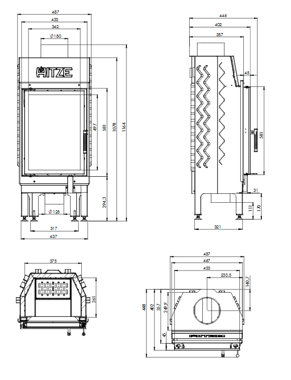 HITZE ALBERO AR9svd kominek fireplace DECOR wymiar - Wkład kominkowy HITZE Albero 9 kW AL9S.V-D