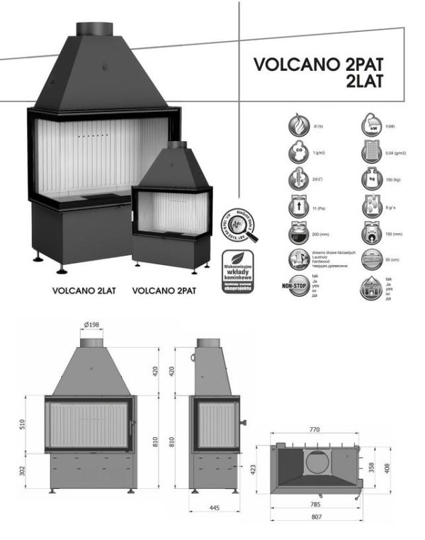 Karta Volcano 2LAT czarna ceramika 600x762 - Wkład kominkowy Hajduk Volcano 2PAT czarna ceramika
