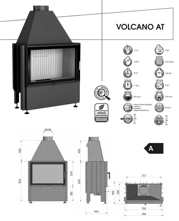 Karta Volcano AT czarna ceramika - Wkład kominkowy Hajduk Volcano AT
