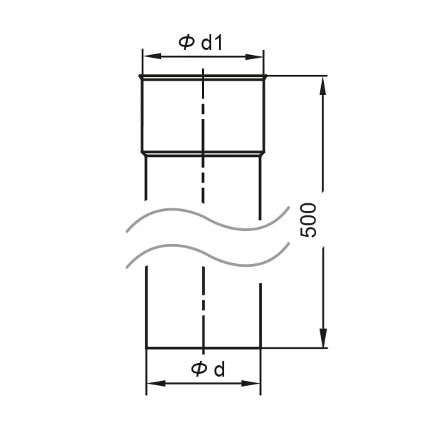 kf rura prosta 0.5m rysunek - Rohr 0,5 m des Schornsteineinsatzes fi 130, Dicke 0,80 mm