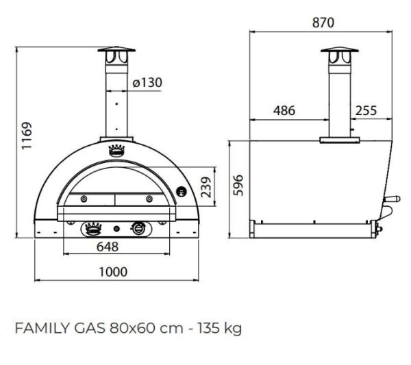 Family a gaz wymiary 80x60 gaz 600x533 - Piec do pizzy Family 80x60 Hybrydowy na gaz i drewno