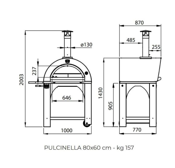 Pulcinella a legna 80x60 1 600x579 - Piec do pizzy PULCINELLA  opalany drewnem 80x60